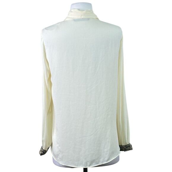 Zara Cream Draped Front Blouse Jewel trimmed Size XS - Picture 4 of 8